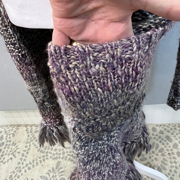 Lucky Brand Womens Purple Chunky Knit Fringe Longline Cardigan Duster Boho Sz M - Picture 6 of 10